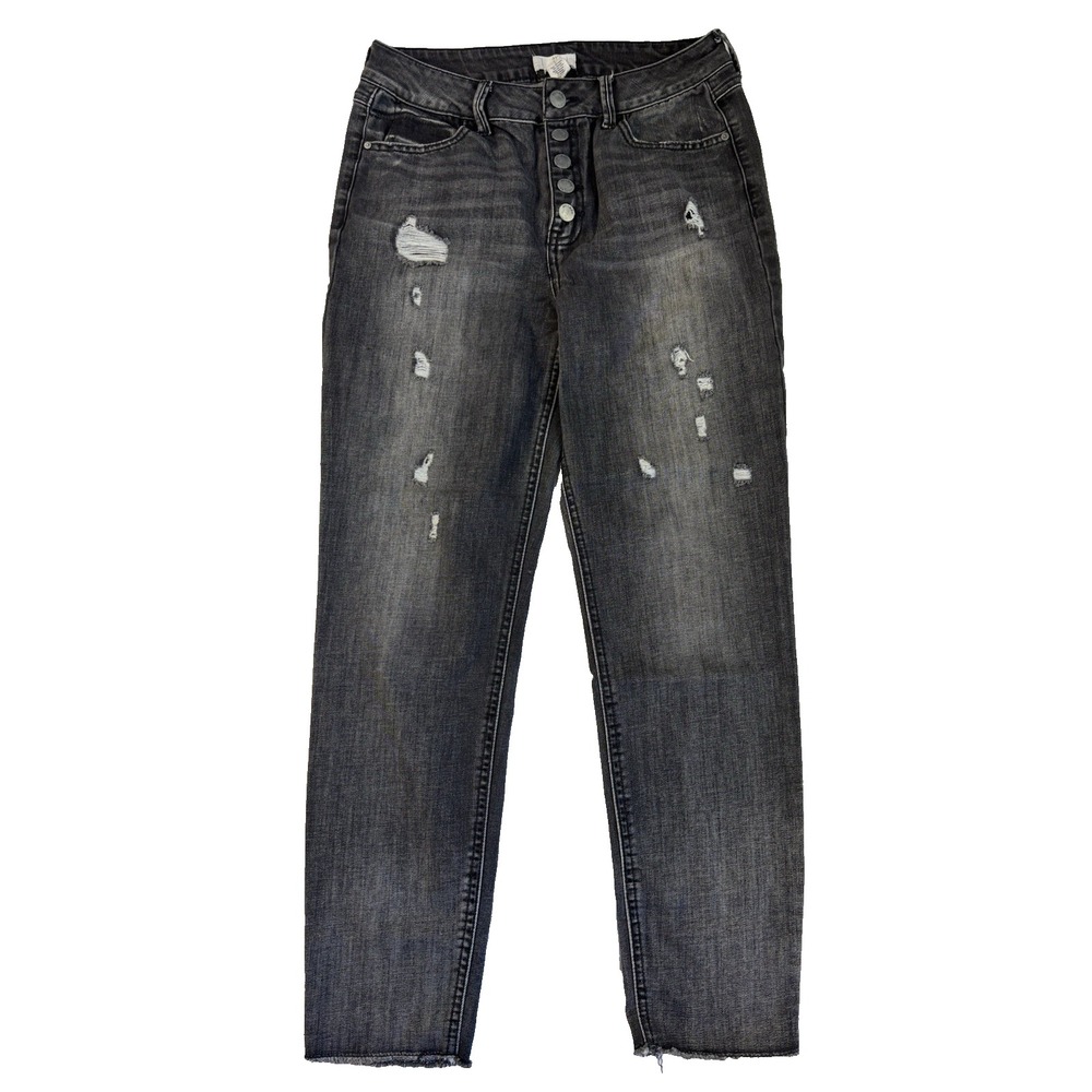 Ivy + Main Juniors 5 Faded Black Distressed Button Fly Jeans Indie Sleaze Baddie